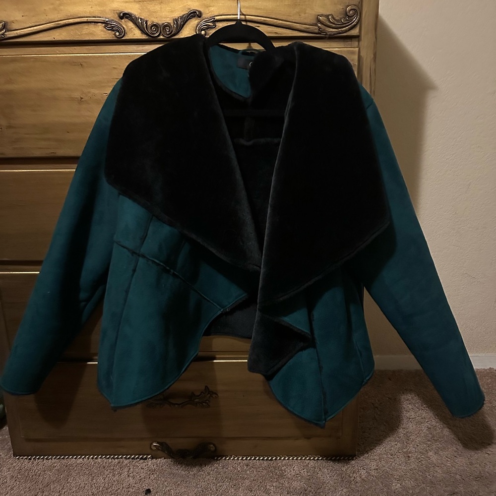 Missguided Teal and Black Cape Jacket